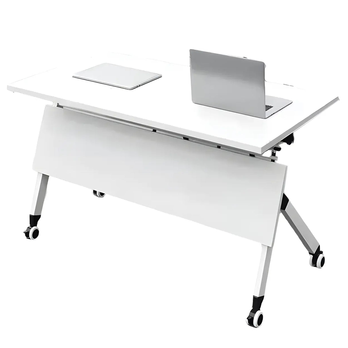 Foldable Wood Steel Trestle Writing Desk with Casters Image - 5