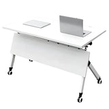 Foldable Wood Steel Trestle Writing Desk with Casters Image - 5