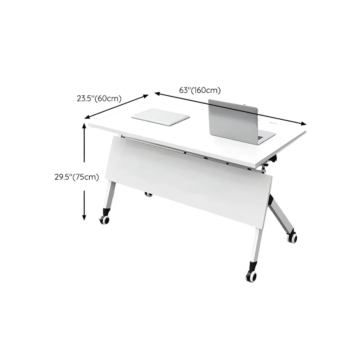 Foldable Wood Steel Trestle Writing Desk with Casters Image - 15