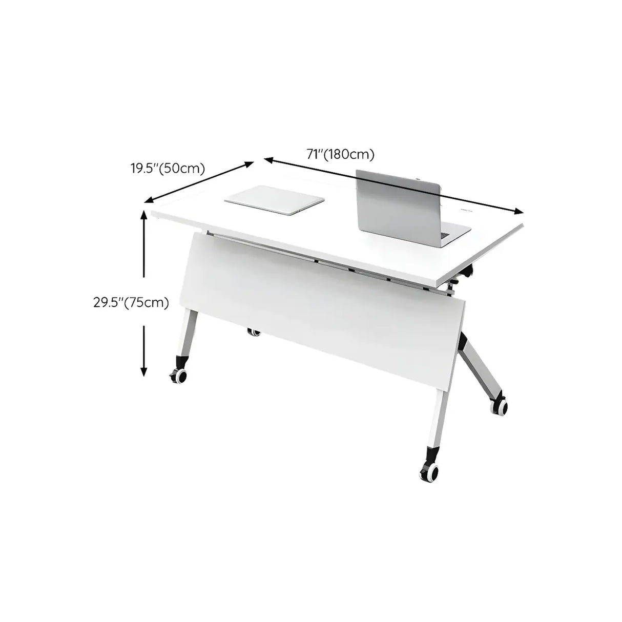 Foldable Wood Steel Trestle Writing Desk with Casters Image - 16