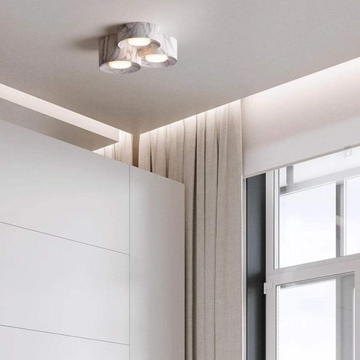 Foyer Marble Cylinder Flush Mount Ceiling Light 3-Light Image - 16
