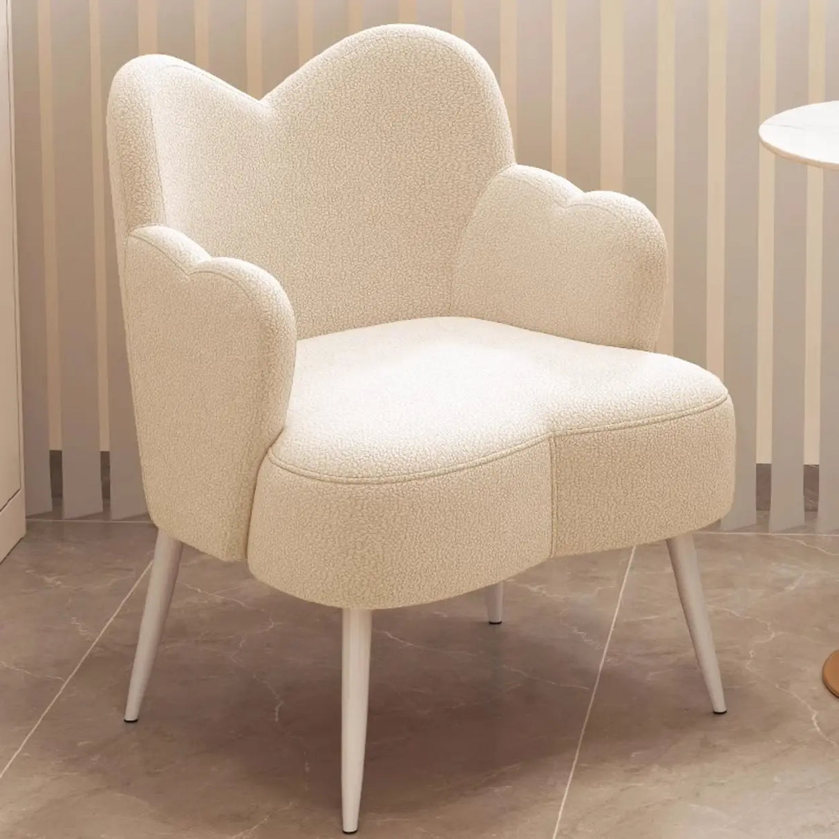 Frameless Curved Plush Lounge Arm Dining Chair White Image - 2