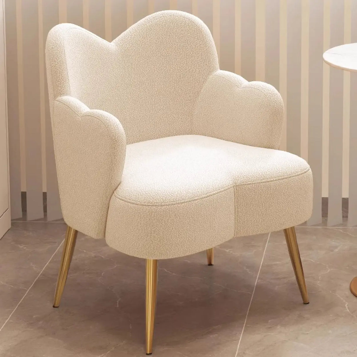 Frameless Curved Plush Lounge Arm Dining Chair White Image - 3