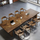 Free Form Brown Wood Sled Conference Desk 8-Person Image - 3