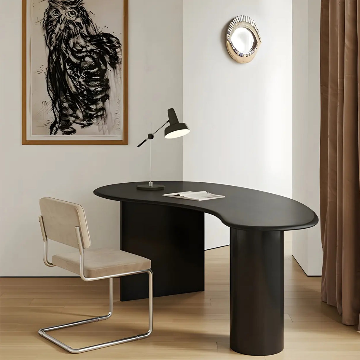 Free Form Curved Wood Standard Width Writing Desk Image - 1