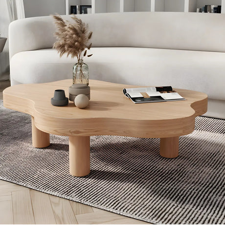 Free-Form Shape Wood Coffee Table with Three Legs Image - 1