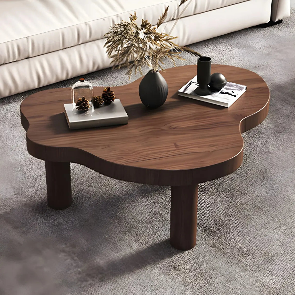 Free-Form Shape Wood Coffee Table with Three Legs Image - 10