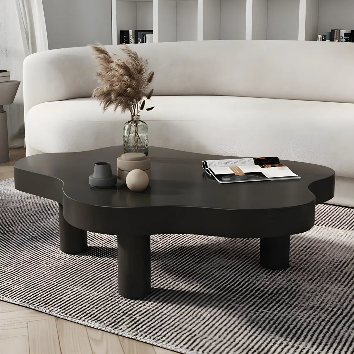 Free-Form Shape Wood Coffee Table with Three Legs Image - 12