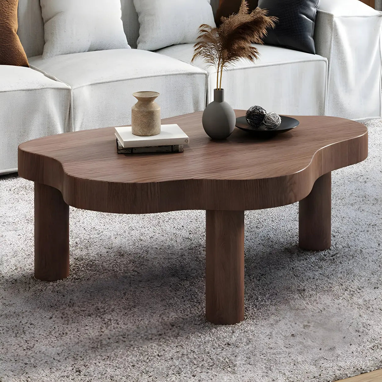 Free-Form Shape Wood Coffee Table with Three Legs Image - 13