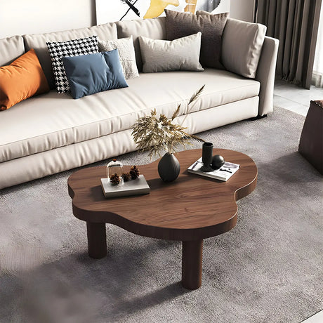 Free-Form Shape Wood Coffee Table with Three Legs Image - 2