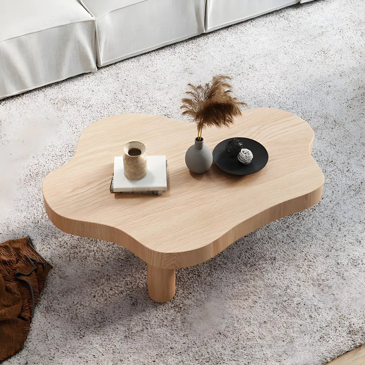 Free-Form Shape Wood Coffee Table with Three Legs Image - 3