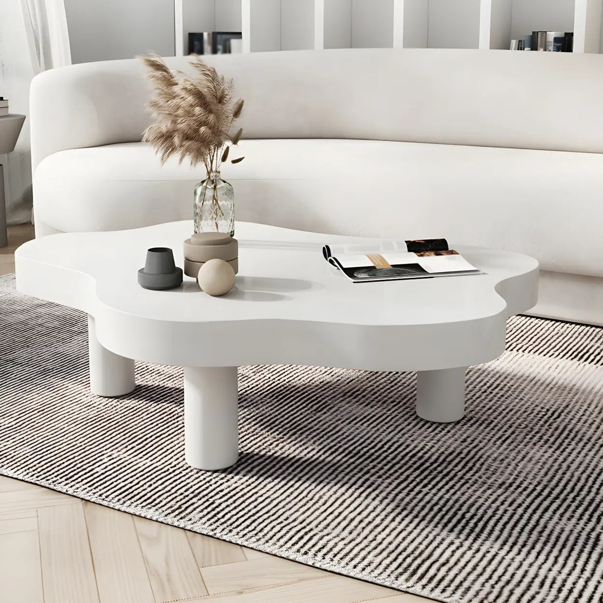 Free-Form Shape Wood Coffee Table with Three Legs Image - 4