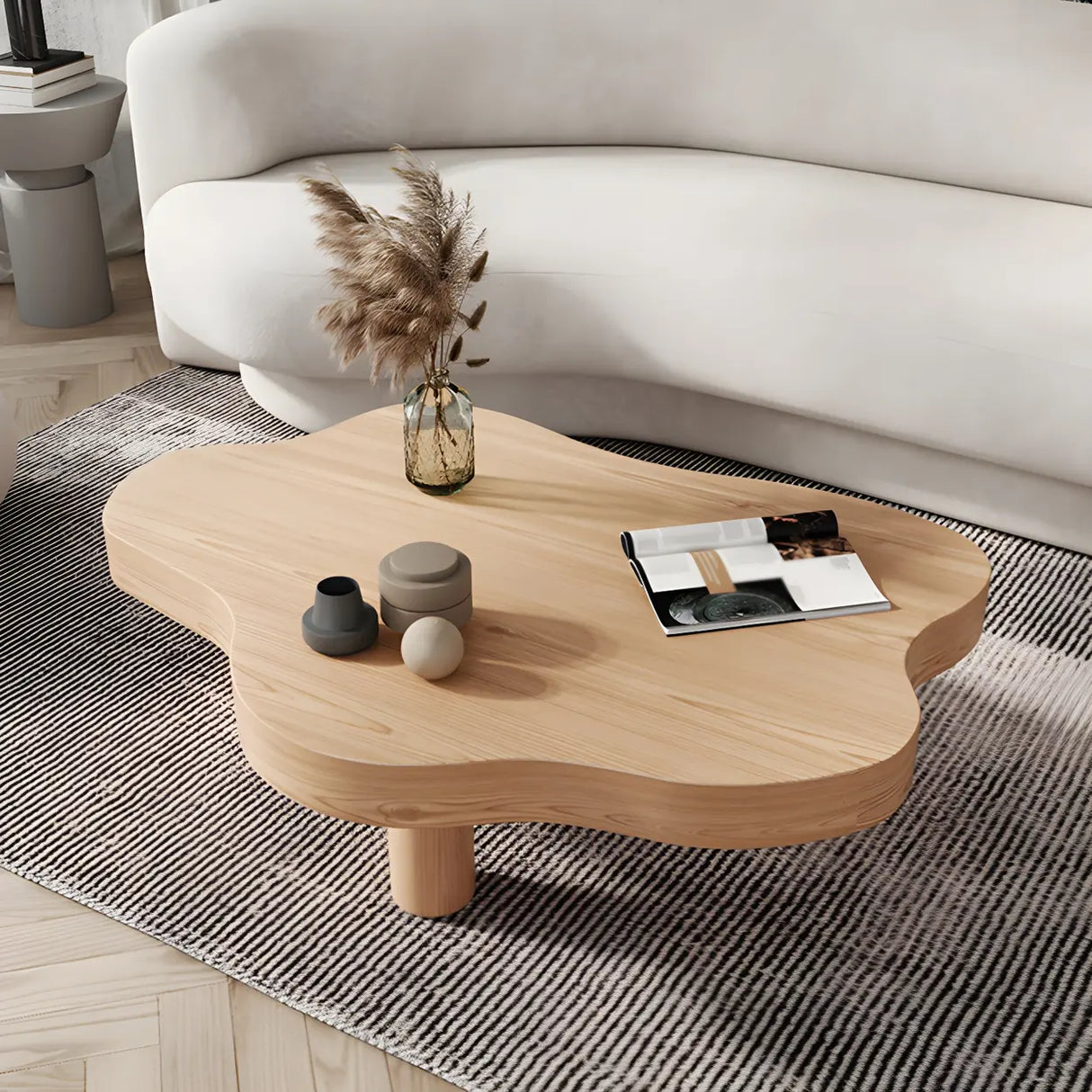 Free-Form Shape Wood Coffee Table with Three Legs Image - 5