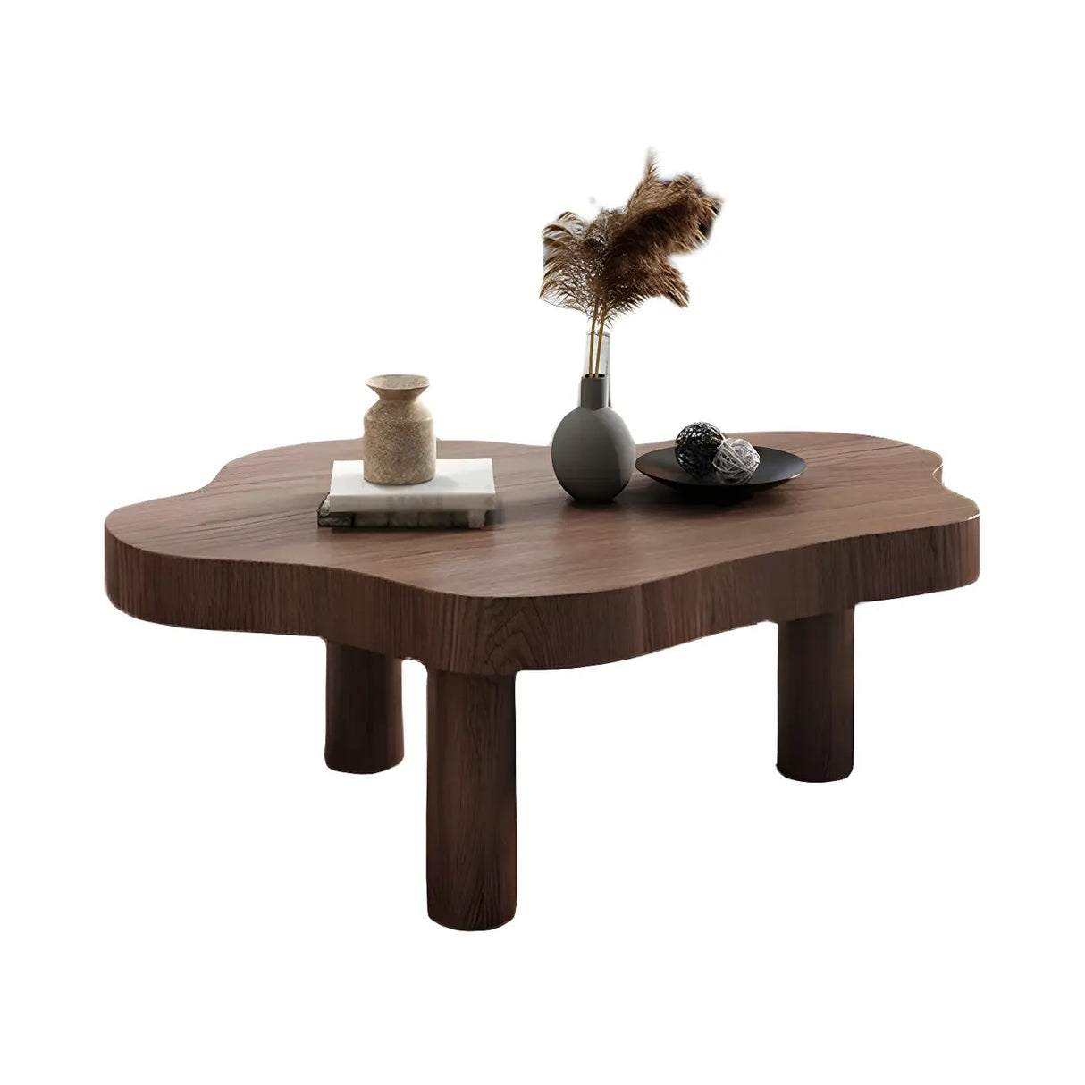 Free-Form Shape Wood Coffee Table with Three Legs Image - 6