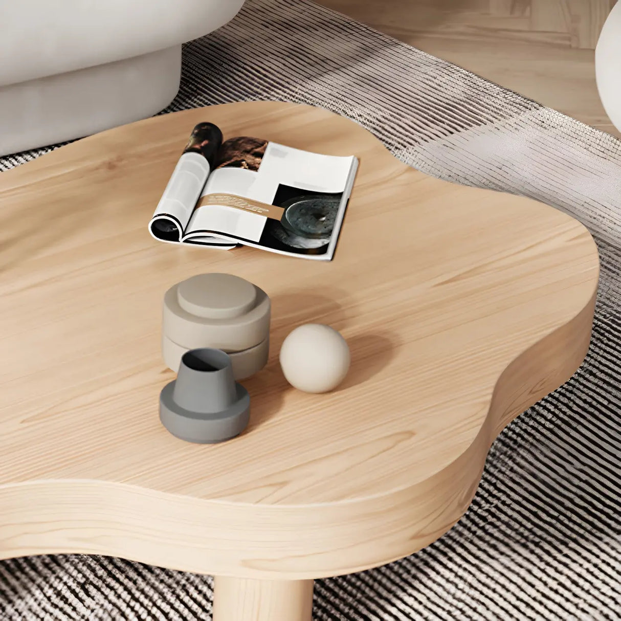 Free-Form Shape Wood Coffee Table with Three Legs Image - 7