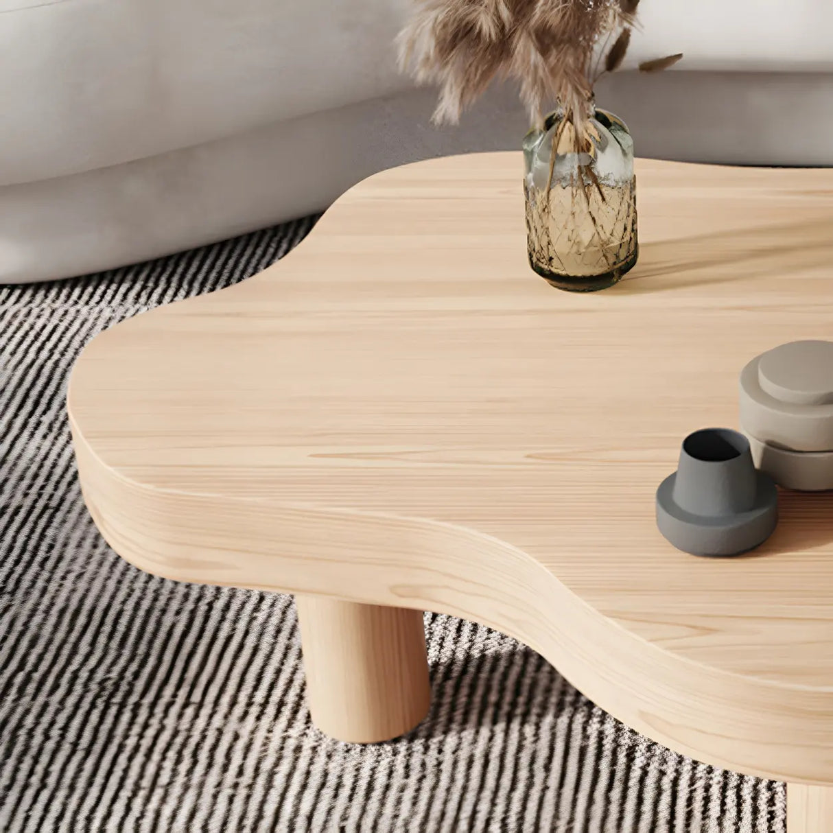 Free-Form Shape Wood Coffee Table with Three Legs Image - 8