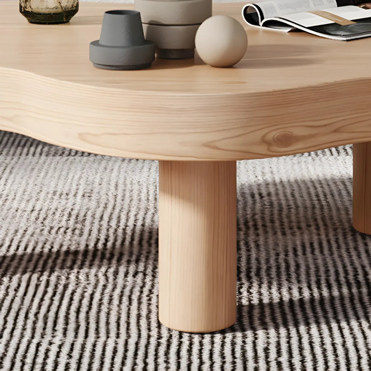 Free-Form Shape Wood Coffee Table with Three Legs Image - 9