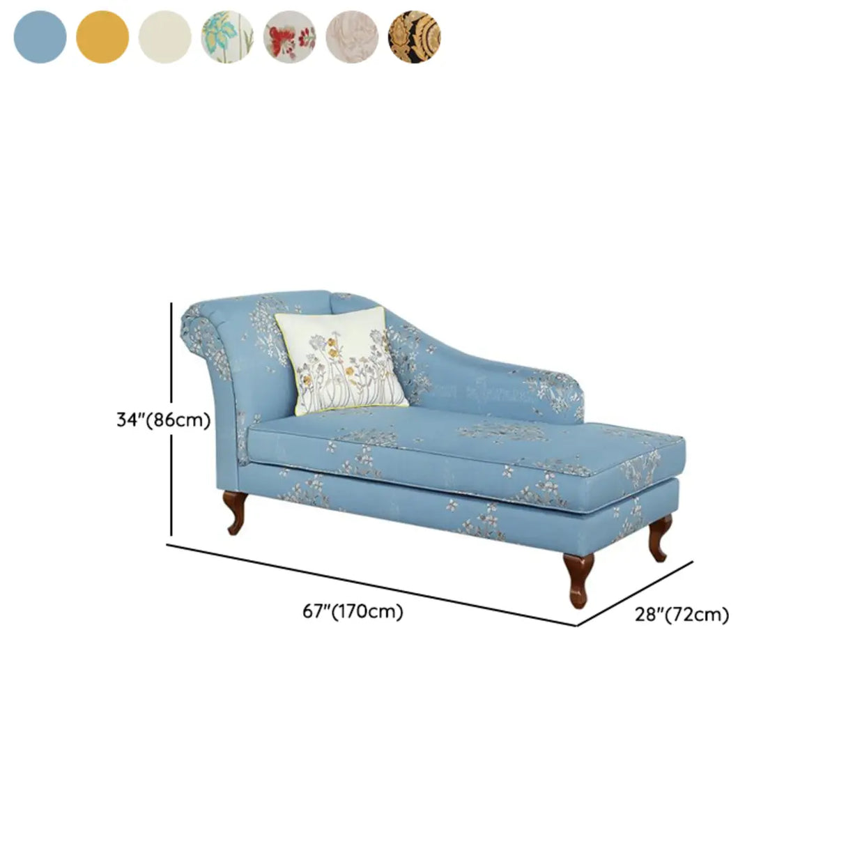 Free Standing Floral Upholstered Reclining Chaise Lounge 
