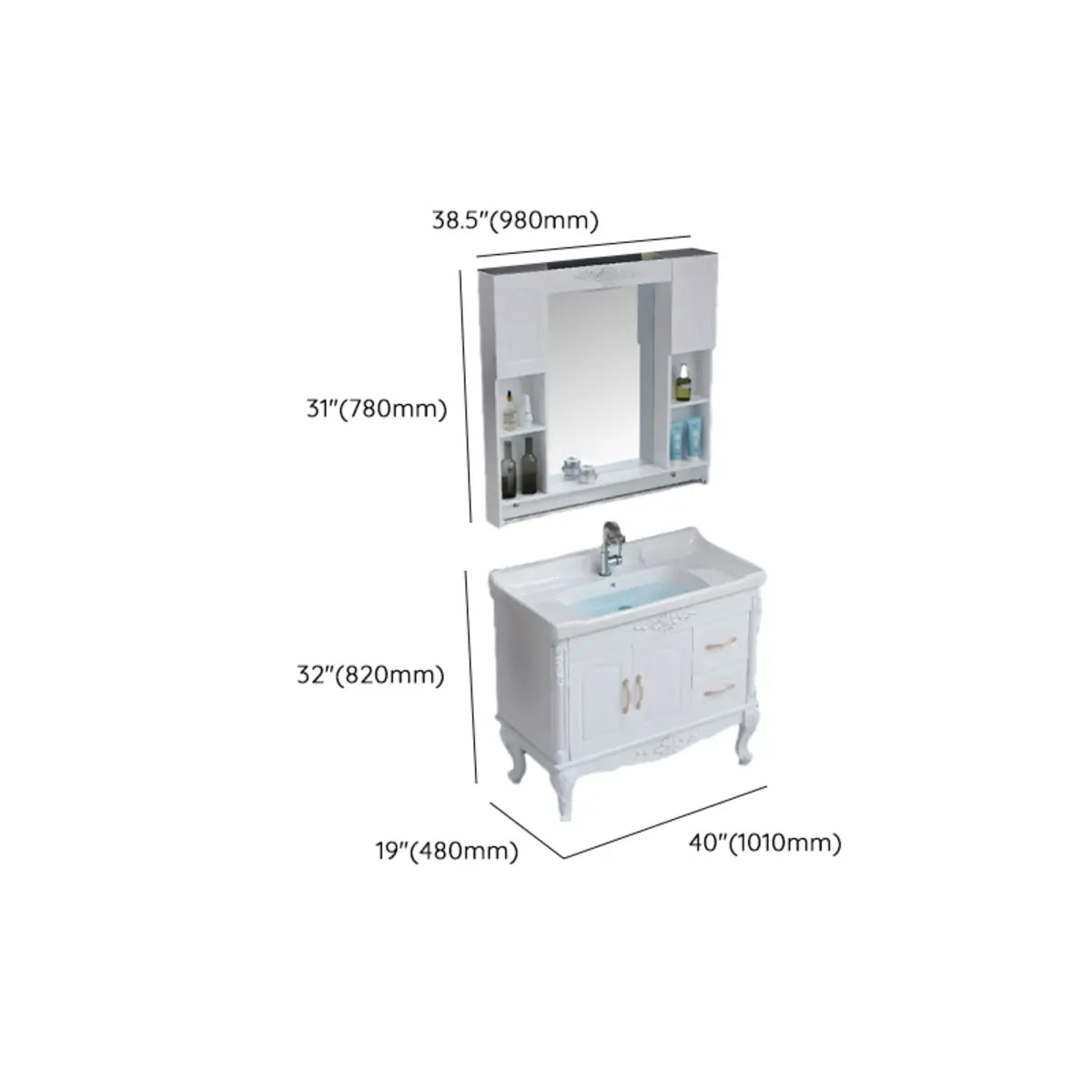 Free-standing White Ceramic Sink Storage Bathroom Vanity Image - 15