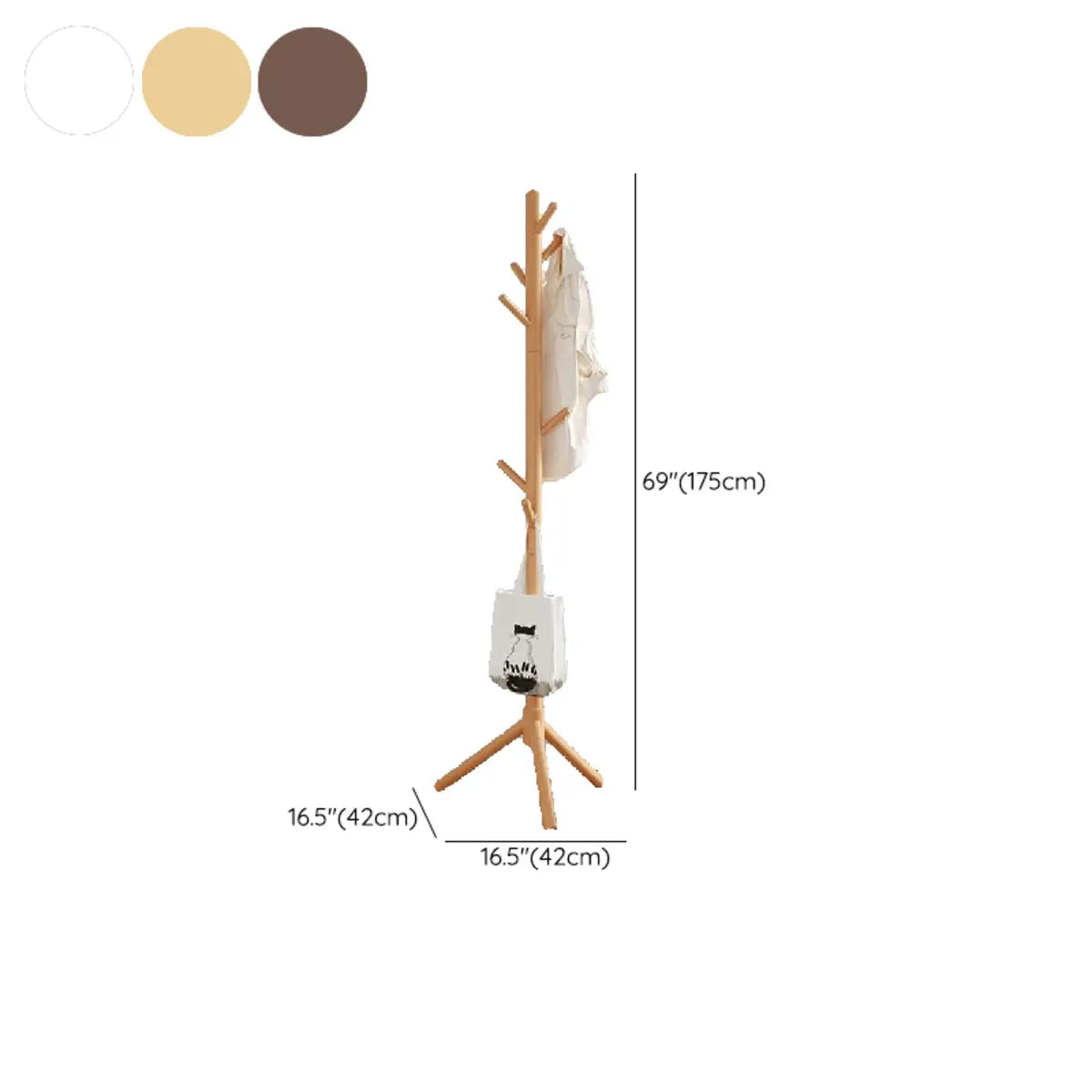 Freestanding Bedroom Walnut Wood Hooks Narrow Coat Rack 