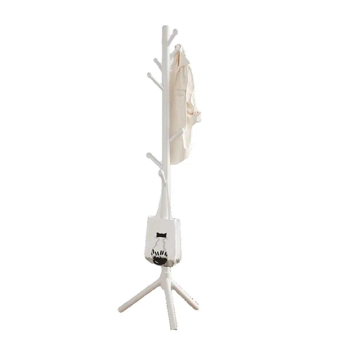 Freestanding Bedroom Walnut Wood Hooks Narrow Coat Rack Image - 7