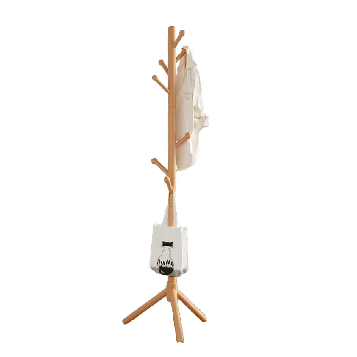 Freestanding Bedroom Walnut Wood Hooks Narrow Coat Rack Image - 9