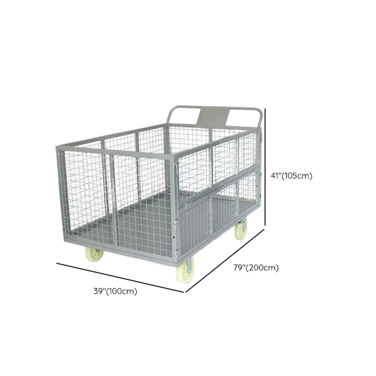 Freestanding Silver Metal Large Storage Utility Cart 