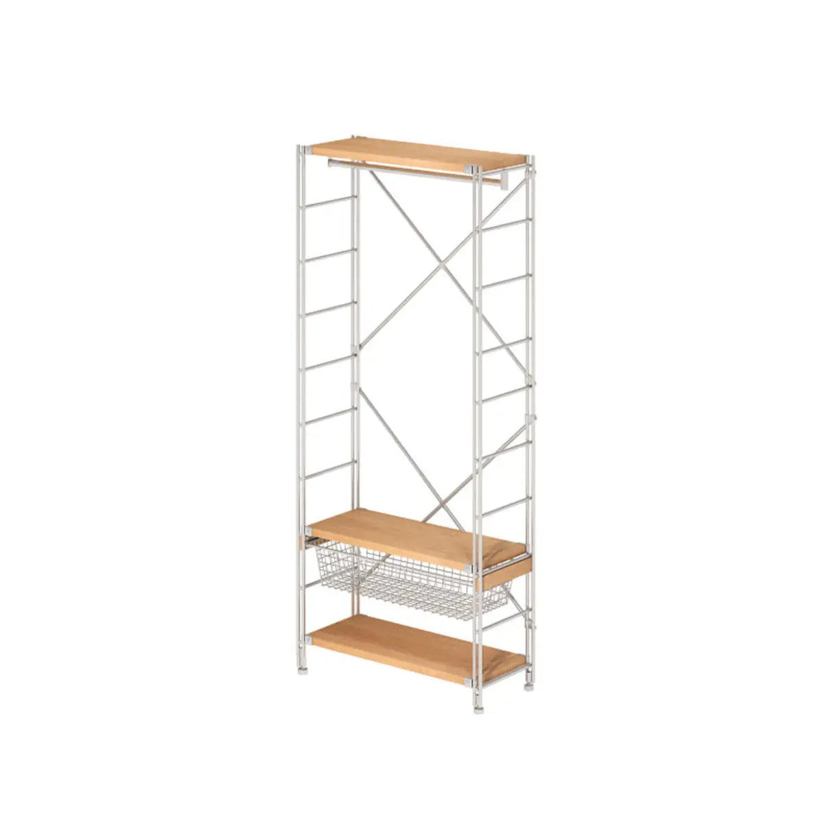 Freestanding Stainless Steel Open Storage Basket Hall Rack Image - 2