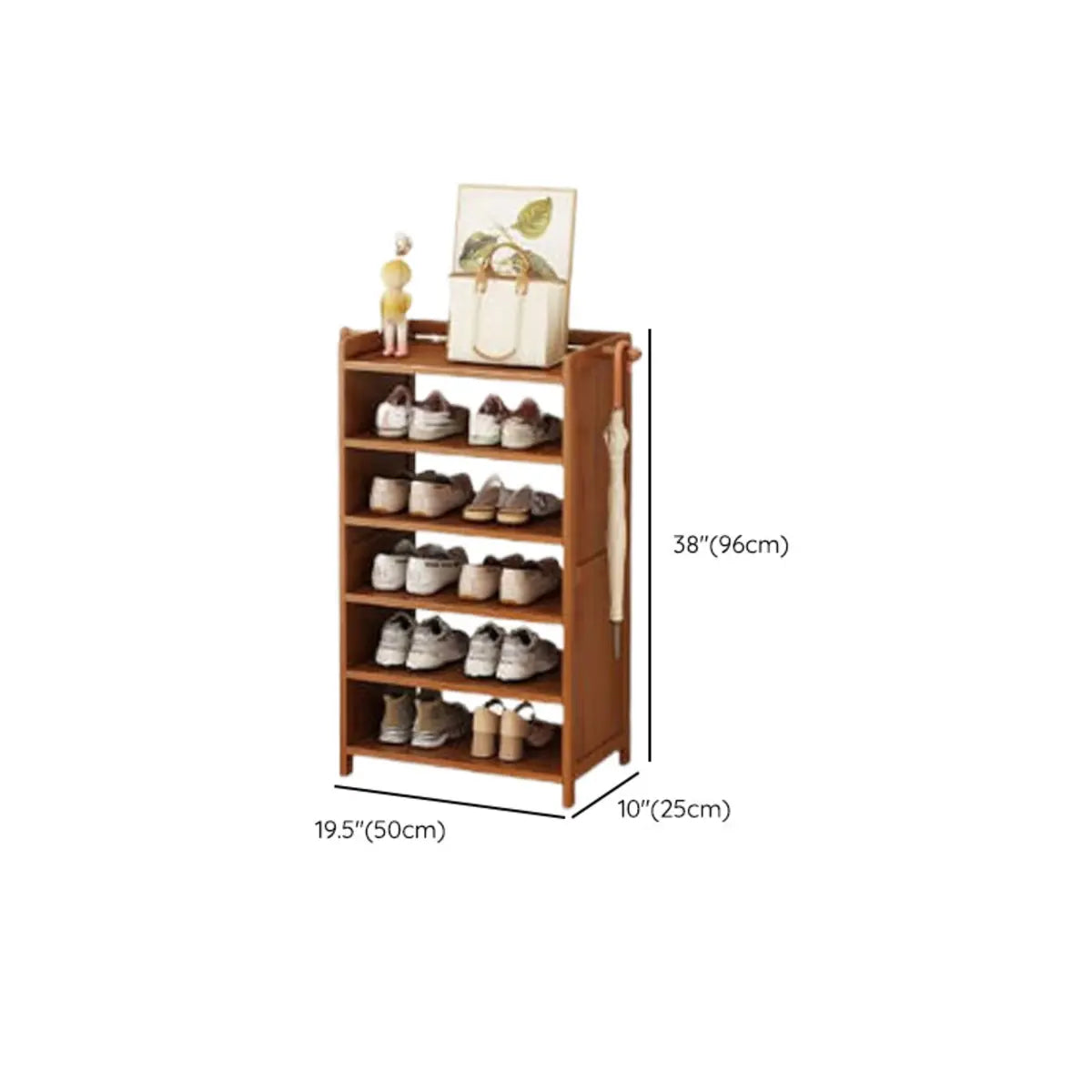 Freestanding Tall Wooden Entryway Brown Storage Shoe Rack 