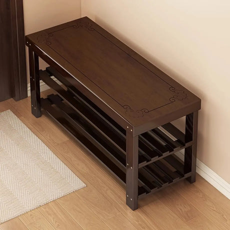 Freestanding Wood Bench Entryway Brown Medium Shoe Rack Image - 1