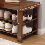 Freestanding Wood Bench Entryway Brown Medium Shoe Rack Image - 11
