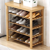 Freestanding Wood Bench Entryway Brown Medium Shoe Rack Image - 14