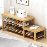 Freestanding Wood Bench Entryway Brown Medium Shoe Rack Image - 17
