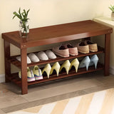 Freestanding Wood Bench Entryway Brown Medium Shoe Rack Image - 25