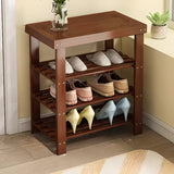 Freestanding Wood Bench Entryway Brown Medium Shoe Rack Image - 27