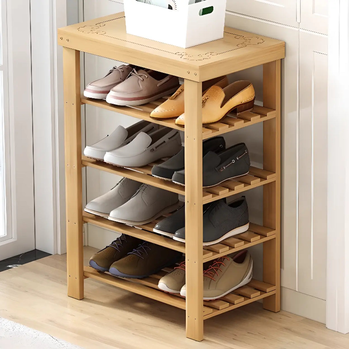 Freestanding Wood Bench Entryway Brown Medium Shoe Rack Image - 28