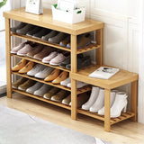Freestanding Wood Bench Entryway Brown Medium Shoe Rack Image - 29