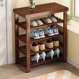 Freestanding Wood Bench Entryway Brown Medium Shoe Rack Image - 30