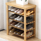 Freestanding Wood Bench Entryway Brown Medium Shoe Rack Image - 34