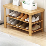 Freestanding Wood Bench Entryway Brown Medium Shoe Rack Image - 35