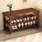 Freestanding Wood Bench Entryway Brown Medium Shoe Rack Image - 40
