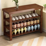 Freestanding Wood Bench Entryway Brown Medium Shoe Rack Image - 41