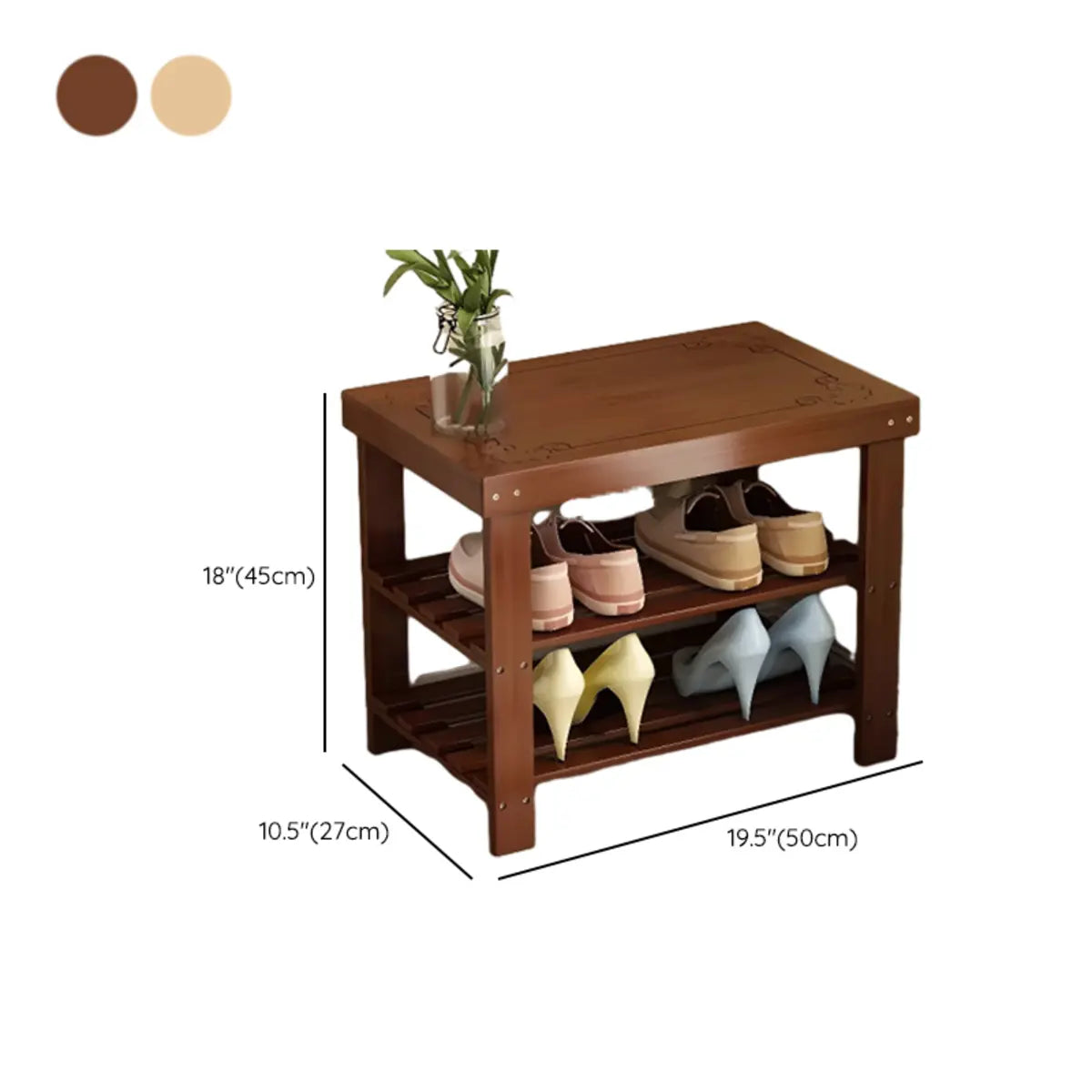Freestanding Wood Bench Entryway Brown Medium Shoe Rack 