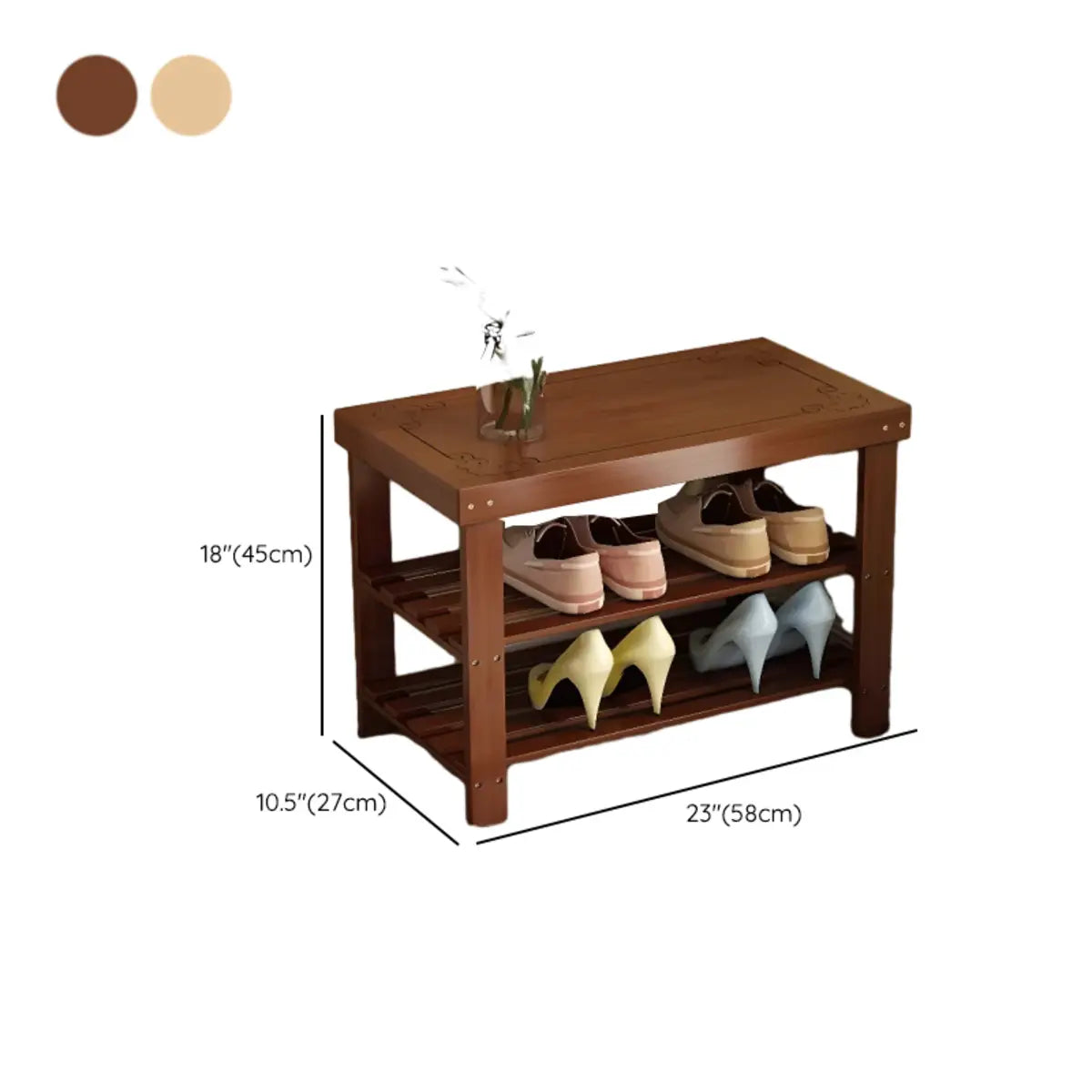Freestanding Wood Bench Entryway Brown Medium Shoe Rack Image - 46