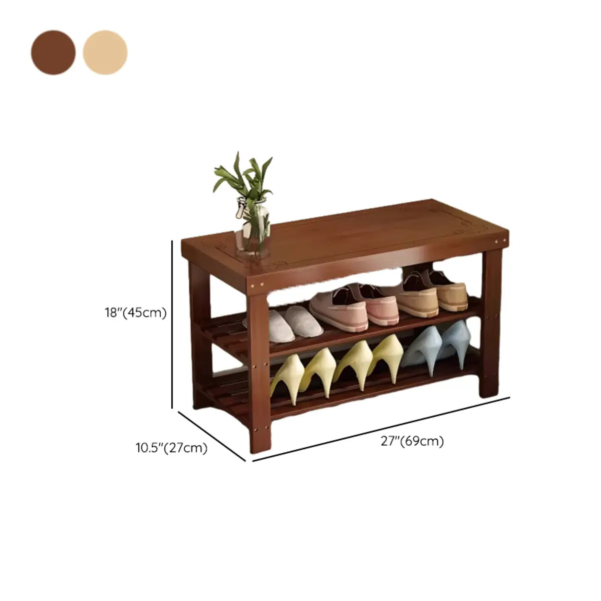 Freestanding Wood Bench Entryway Brown Medium Shoe Rack Image - 47