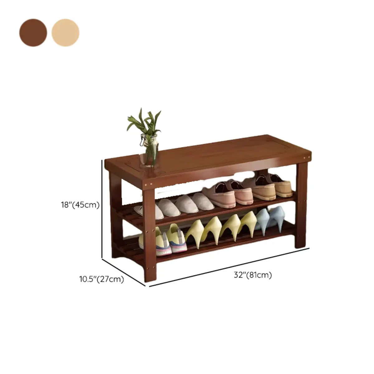 Freestanding Wood Bench Entryway Brown Medium Shoe Rack Image - 48