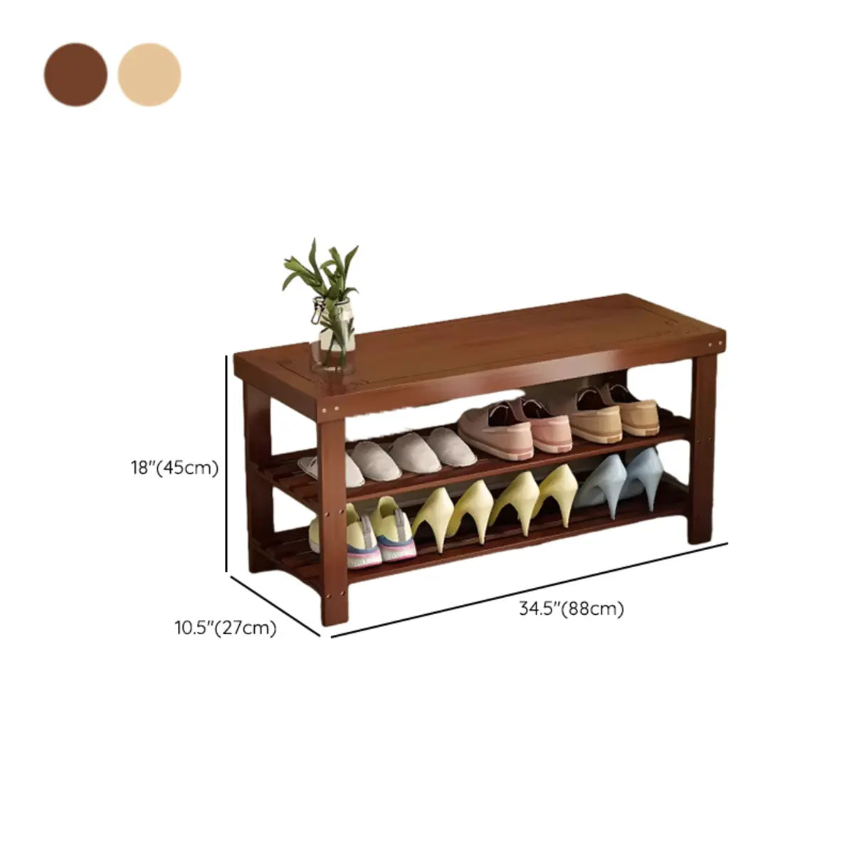 Freestanding Wood Bench Entryway Brown Medium Shoe Rack Image - 49