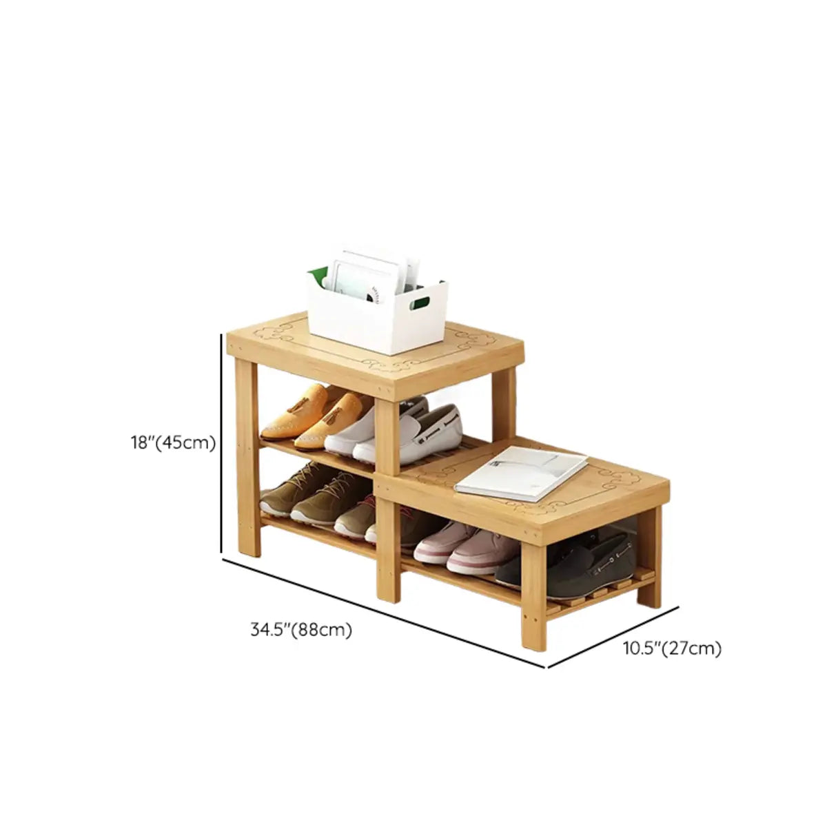 Freestanding Wood Bench Entryway Brown Medium Shoe Rack Image - 50