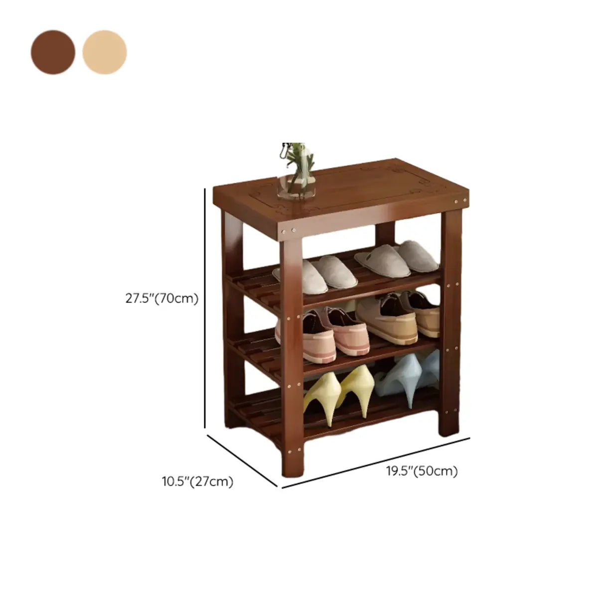 Freestanding Wood Bench Entryway Brown Medium Shoe Rack Image - 51