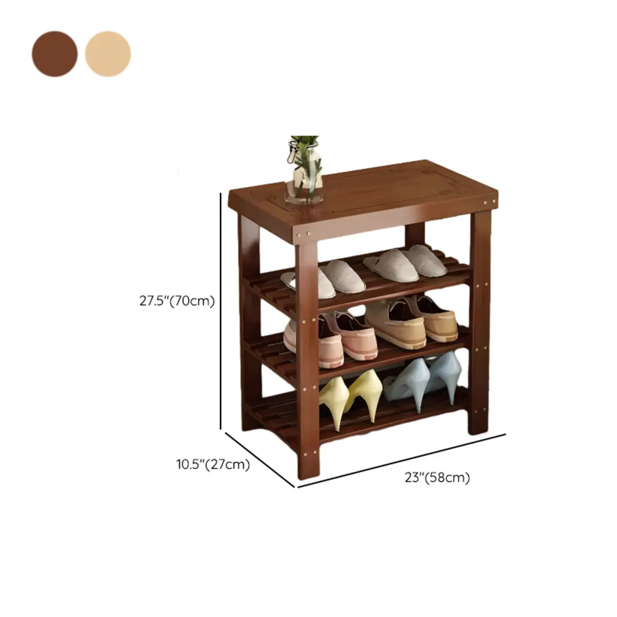 Freestanding Wood Bench Entryway Brown Medium Shoe Rack Image - 52
